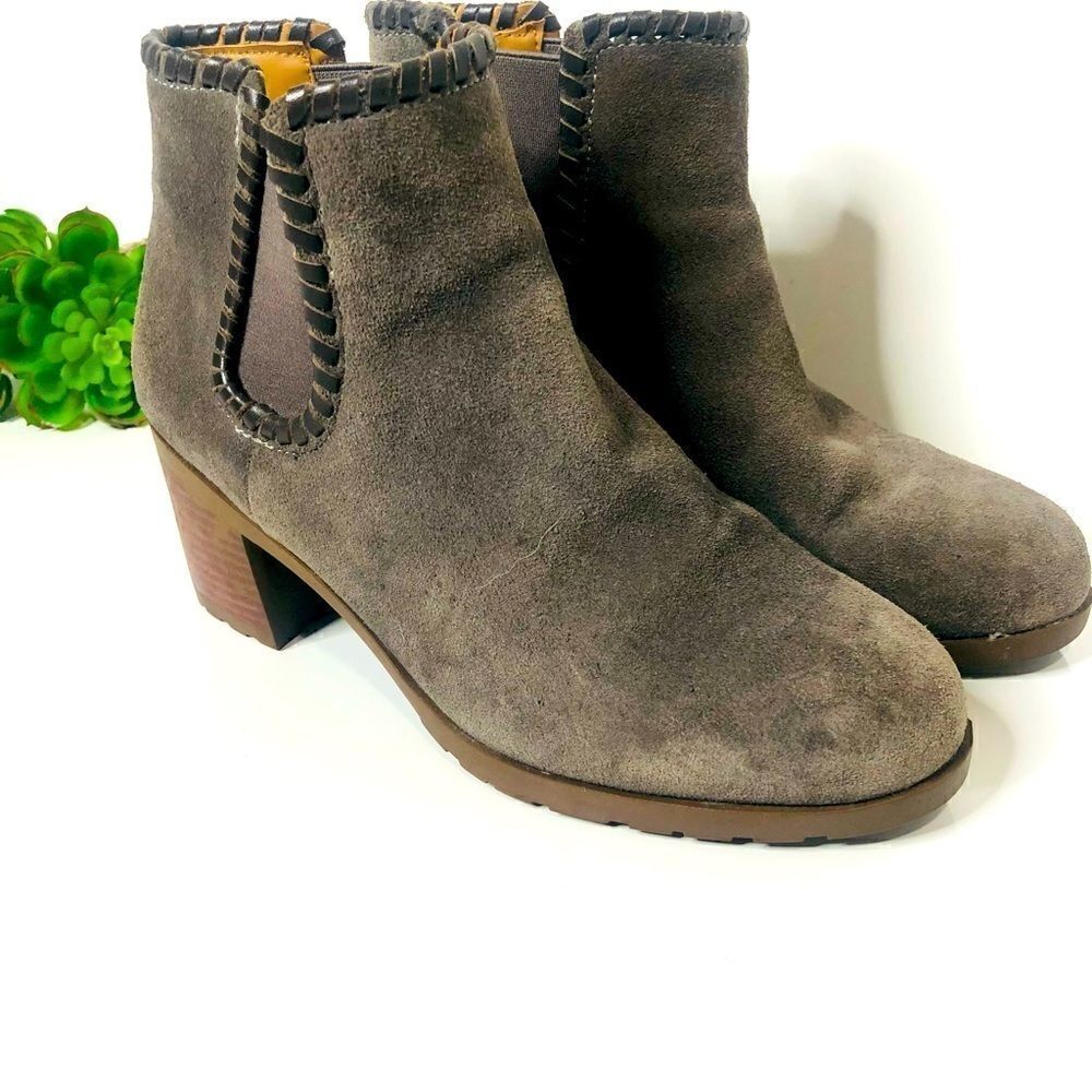 Jack Rogers Taupe Grey Beige Suede Ankle Boots